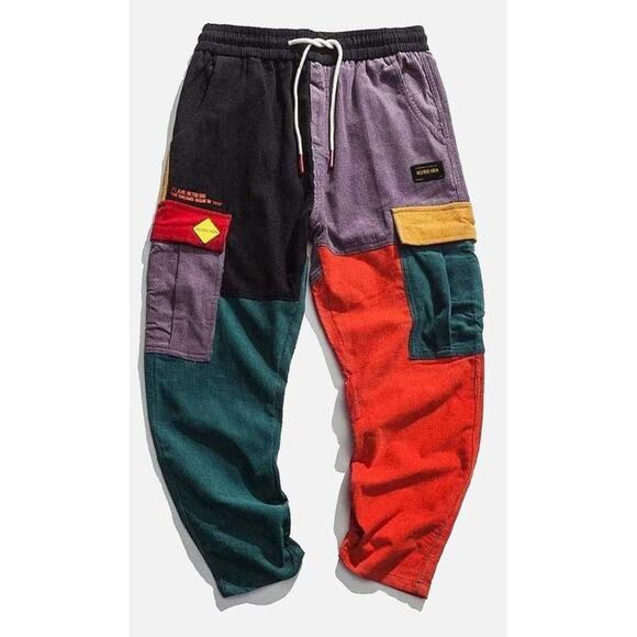 AELFRIC EDEN "BACK TO 90'S" PATCHWORK COLOR BLOCK CORDUROY PANTS 2XL. NWT - Picture 1 of 9